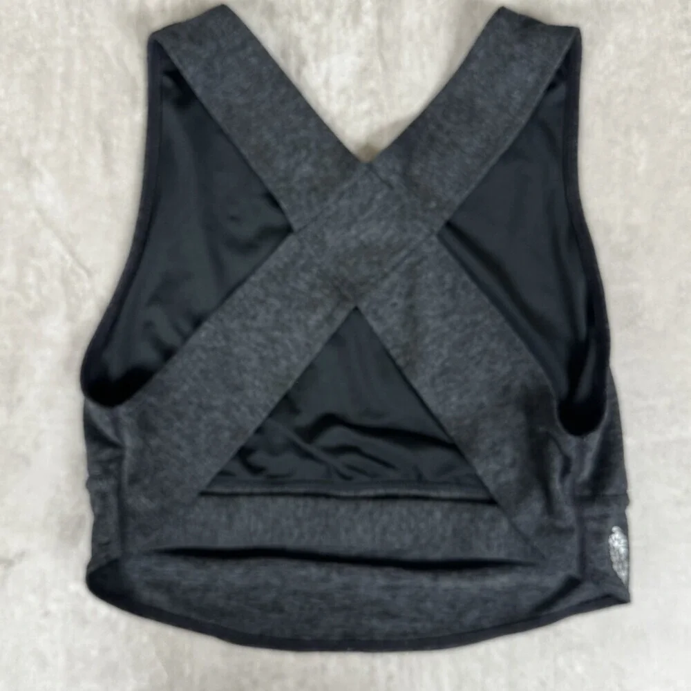 Free People Movement In Your Corner Sports Bra Criss-Cross Back Charcoal Logo S